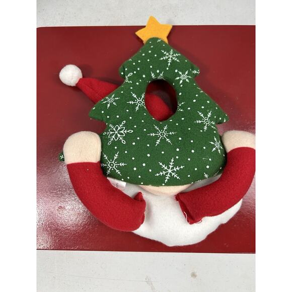 Vintage Santa Green Tree Snowflakes Door Hanger Cloth Cute - Picture 2 of 4